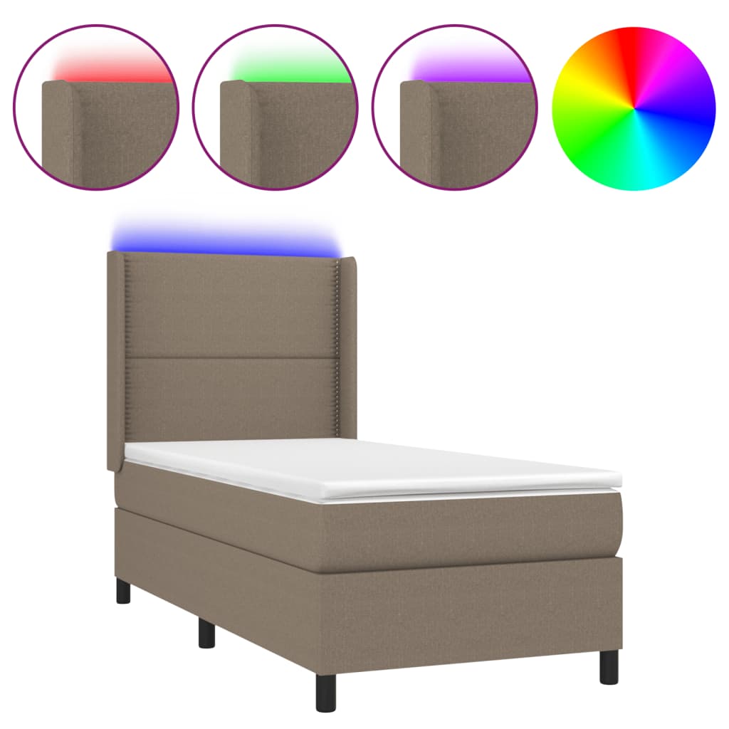 vidaXL Cama box spring + colchão/LED 90x190cm tecido cinza-acastanhado