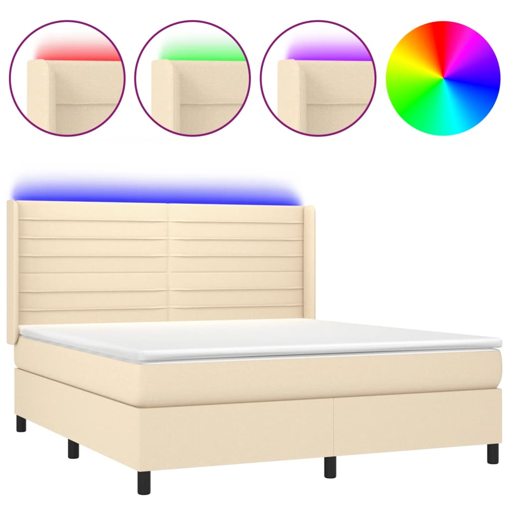 vidaXL Cama Box Spring com Colchão e LED 160x200 cm Tecido Cor Creme - 71143069