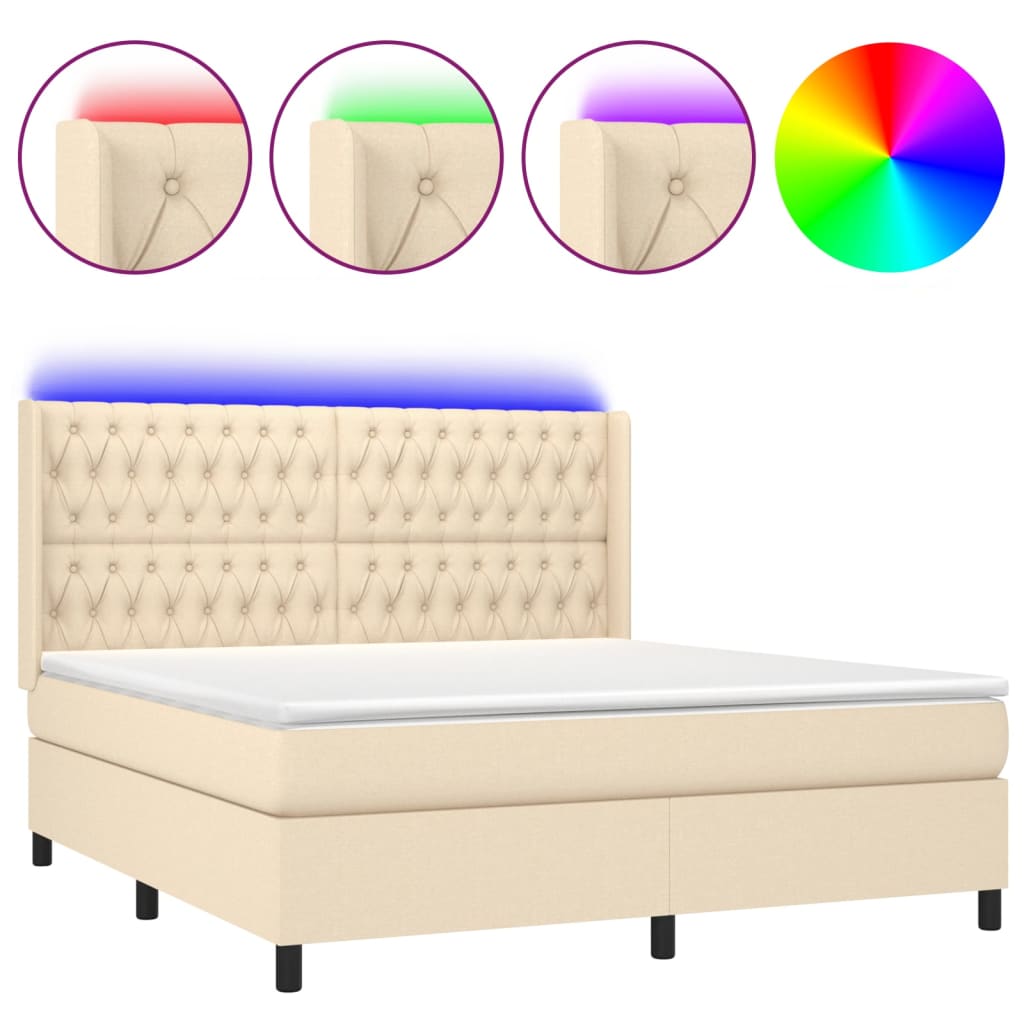 vidaXL Cama box spring c/ colchão e LED 160x200 cm tecido cor creme