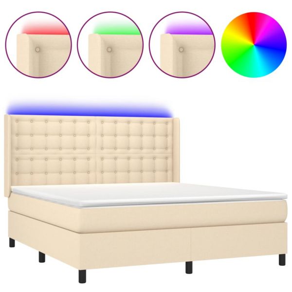 vidaXL Cama Box Spring com Colchão e led 160x200 cm Tecido Cor Creme - 1674944503