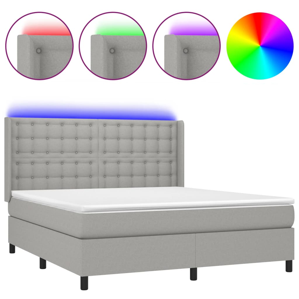 vidaXL Cama box spring c/ colchão e LED 180x200 cm tecido cinza-claro