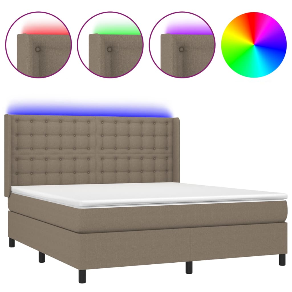 vidaXL Cama box spring colchão/LED 180x200cm tecido cinza-acastanhado