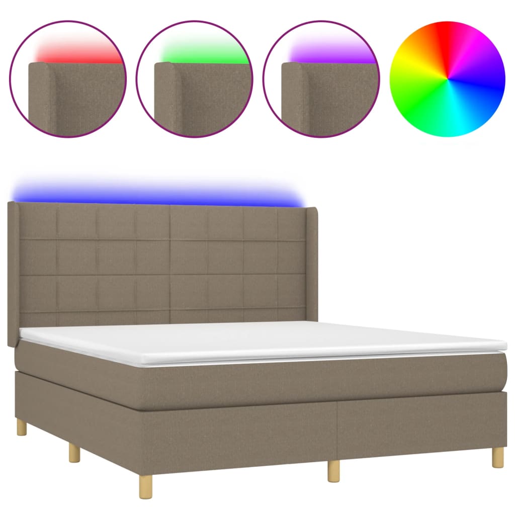 vidaXL Cama box spring colchão/LED 160x200 cm tecido cinza-acastanhado