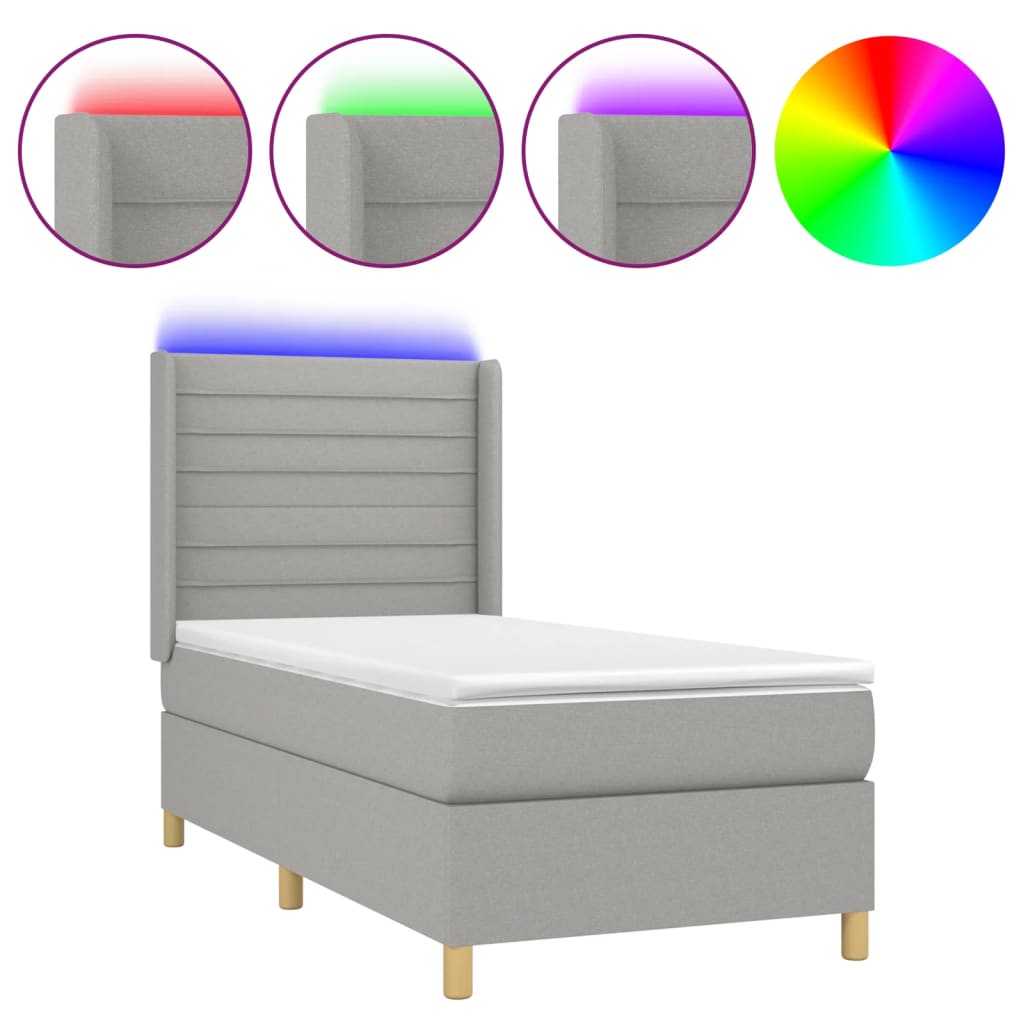 vidaXL Cama box spring c/ colchão e LED 90x190 cm tecido cinza-claro