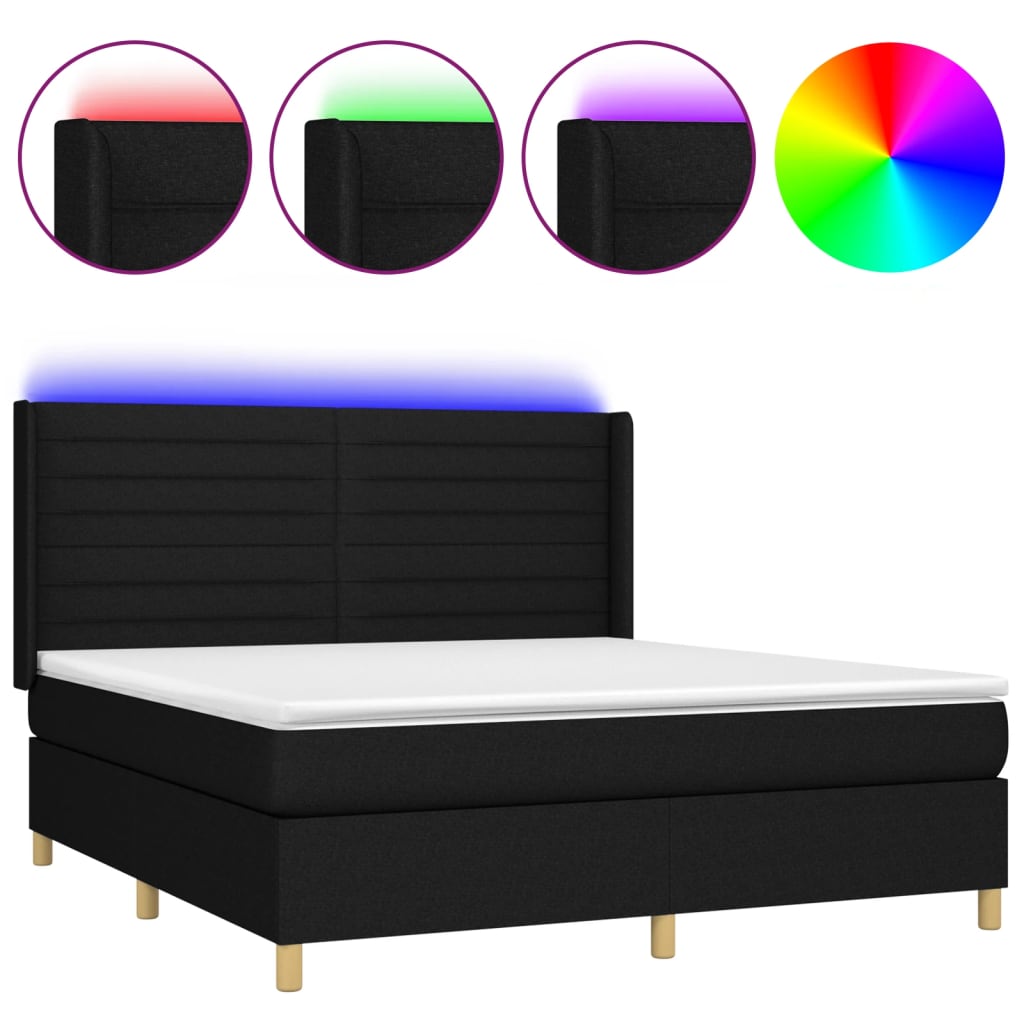 vidaXL Cama box spring c/ colchão e LED 180x200 cm tecido preto