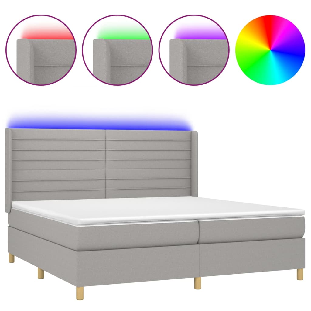 vidaXL Cama box spring c/ colchão e LED 200x200 cm tecido cinza-claro