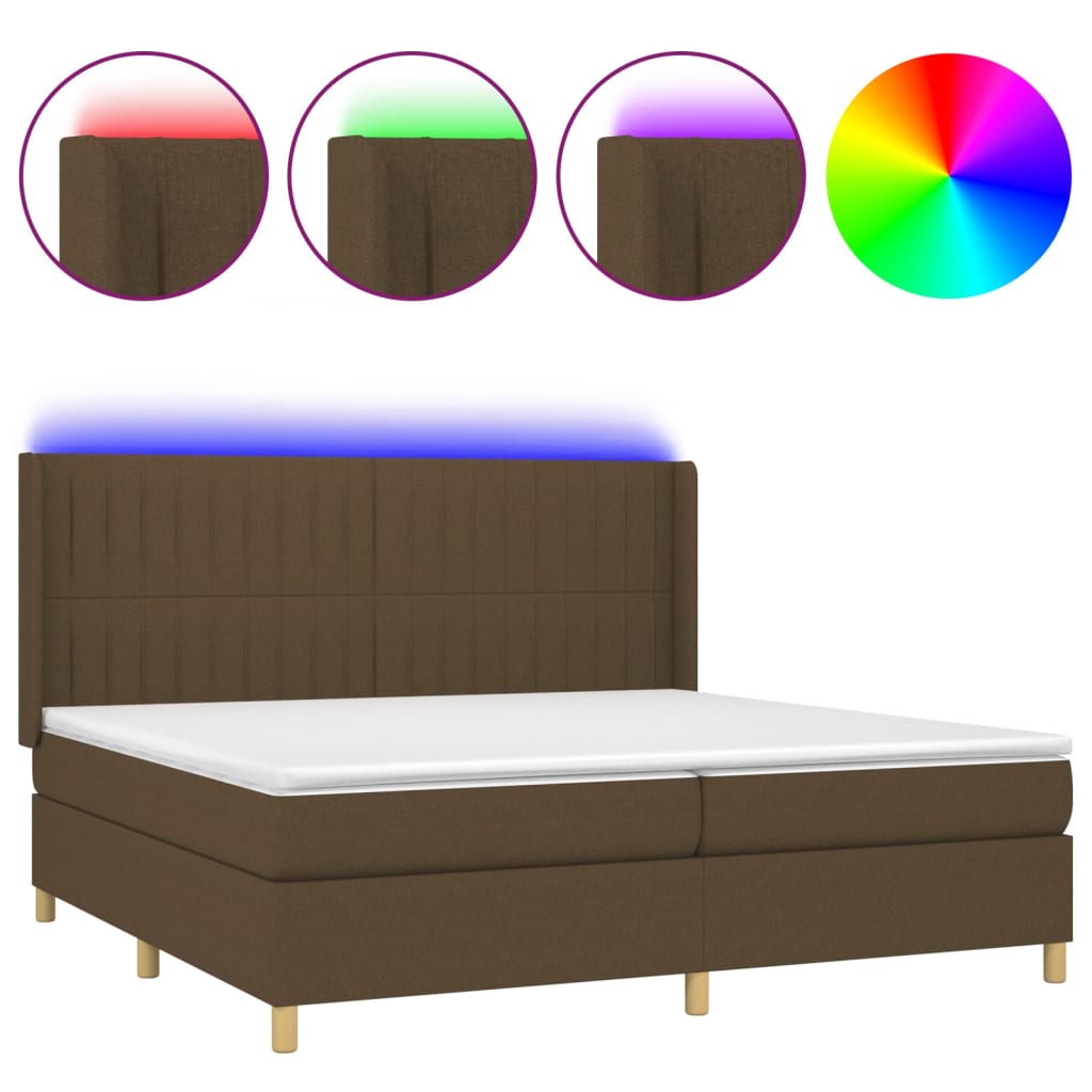 vidaXL Cama box spring c/ colchão/LED 200x200cm tecido castanho-escuro