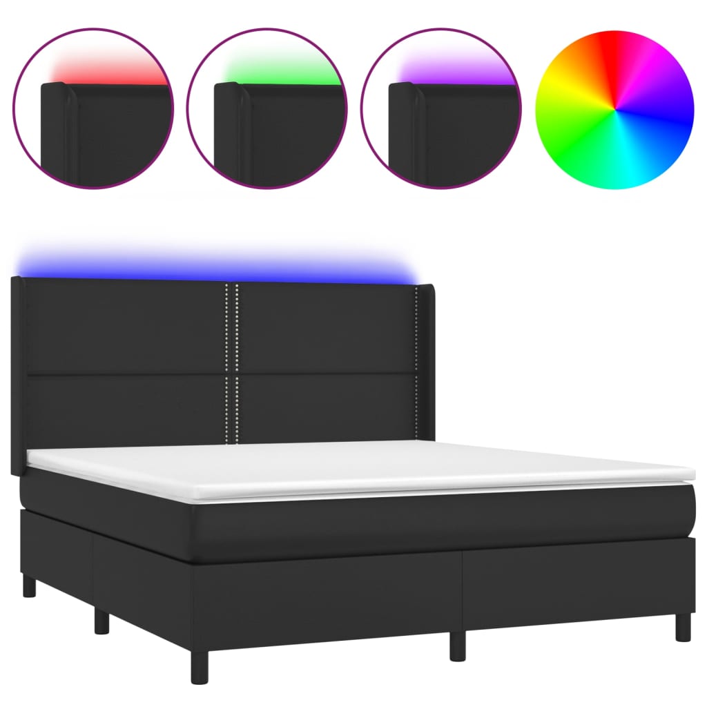 vidaXL Cama box spring c/ colchão/LED 180x200cm couro artificial preto