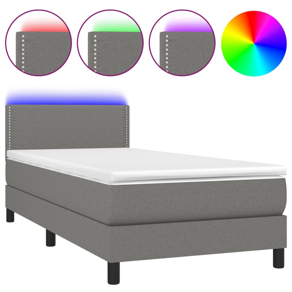 vidaXL Cama box spring c/ colchão e LED 80x200 cm tecido cinza-escuro