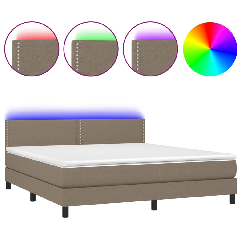 vidaXL Cama box spring colchão/LED 180x200cm tecido cinza-acastanhado
