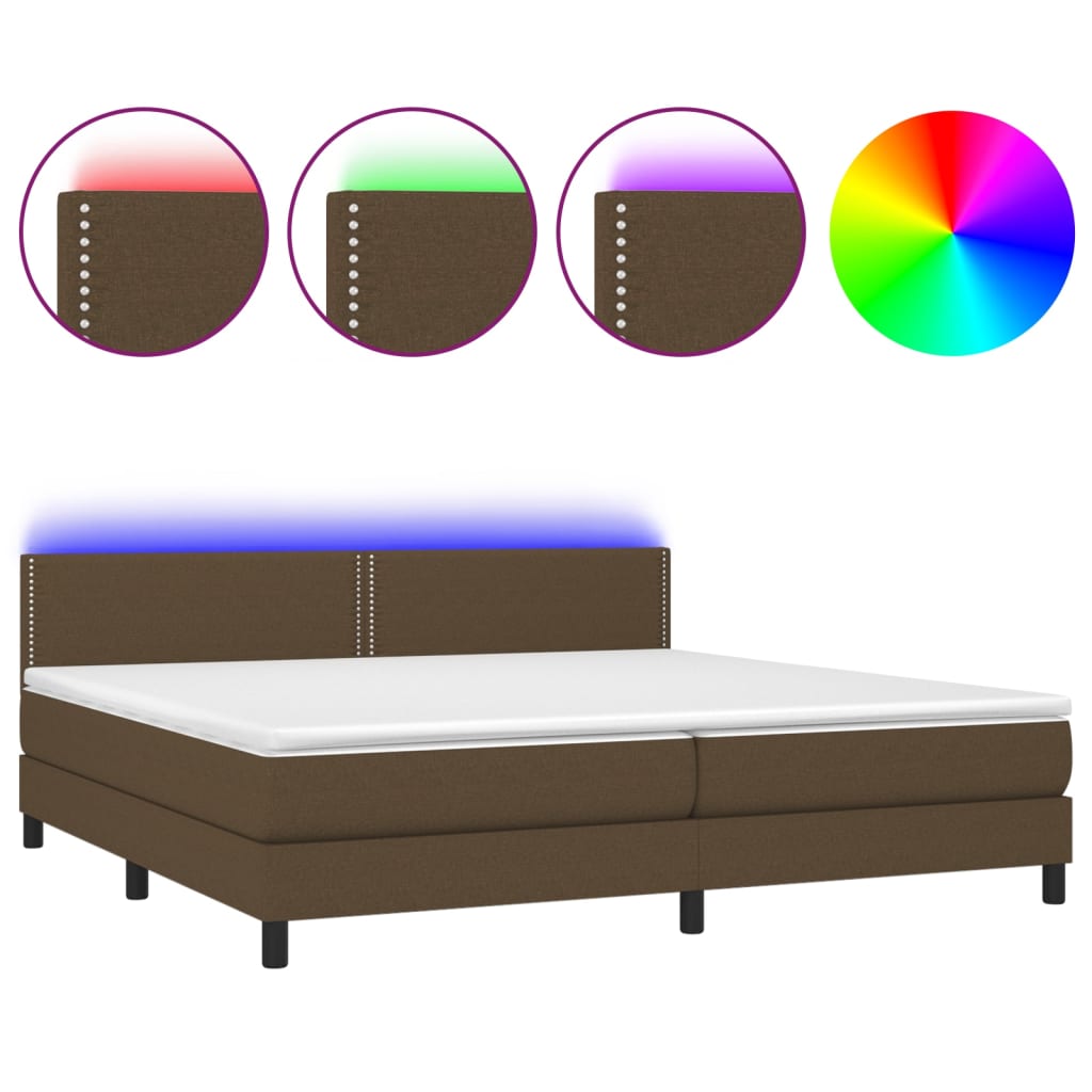 vidaXL Cama box spring c/ colchão/LED 200x200cm tecido castanho-escuro