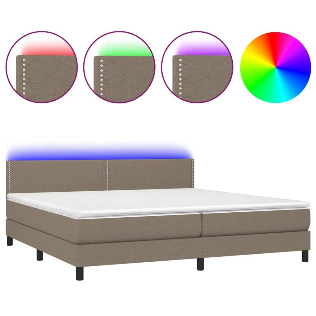 vidaXL Cama box spring colchão/LED 200x200cm tecido cinza-acastanhado