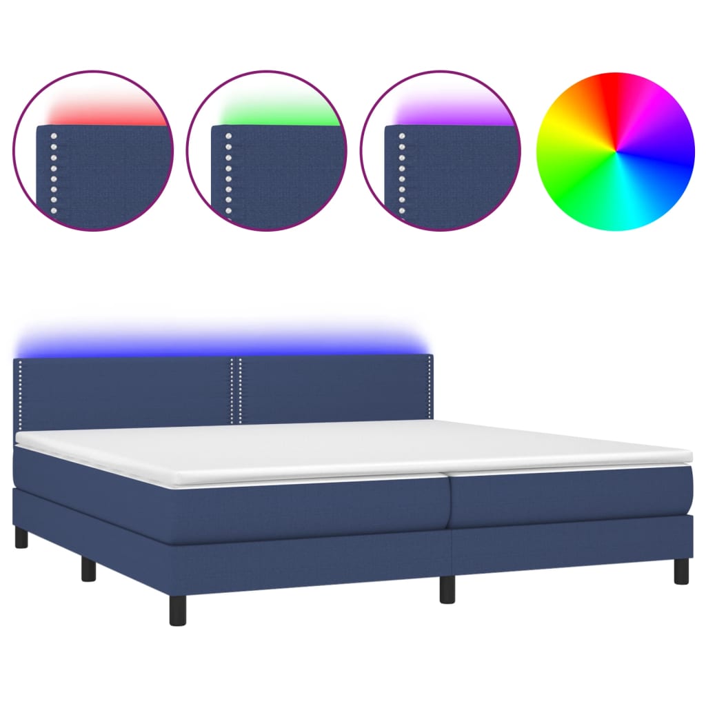 vidaXL Cama box spring c/ colchão e LED 200x200 cm tecido azul
