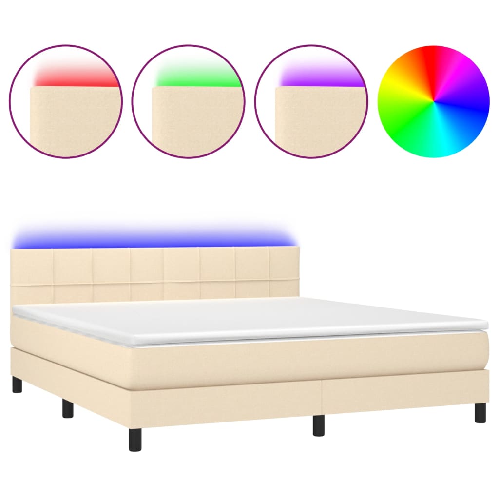 vidaXL Cama box spring c/ colchão e LED 160x200 cm tecido cor creme