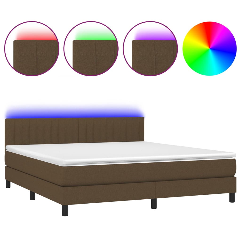 vidaXL Cama box spring c/ colchão/LED 180x200cm tecido castanho-escuro