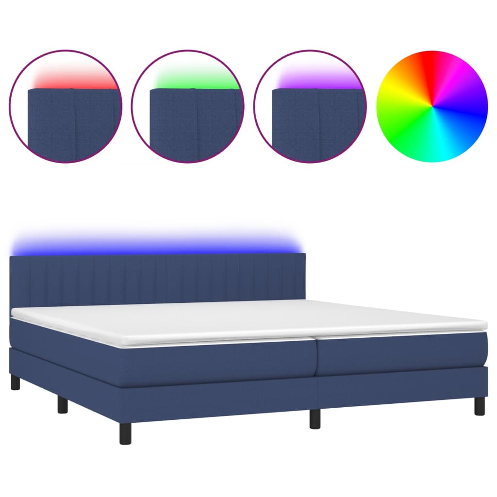 vidaXL Cama box spring c/ colchão e LED 200x200 cm tecido azul