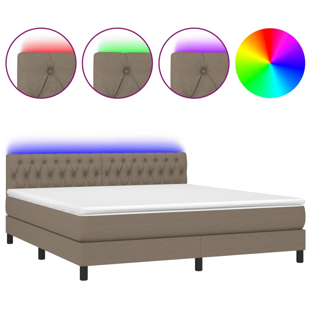 vidaXL Cama box spring colchão/LED 160x200 cm tecido cinza-acastanhado