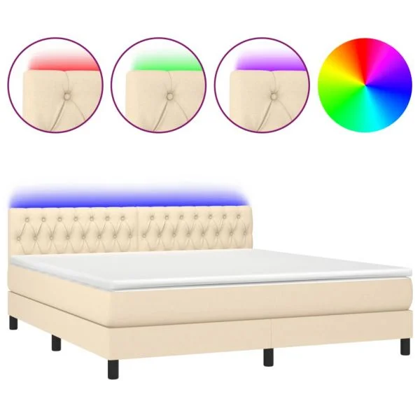 vidaXL Cama Box Spring com Colchão e LED 160x200 cm Tecido Cor Creme - 3543927196