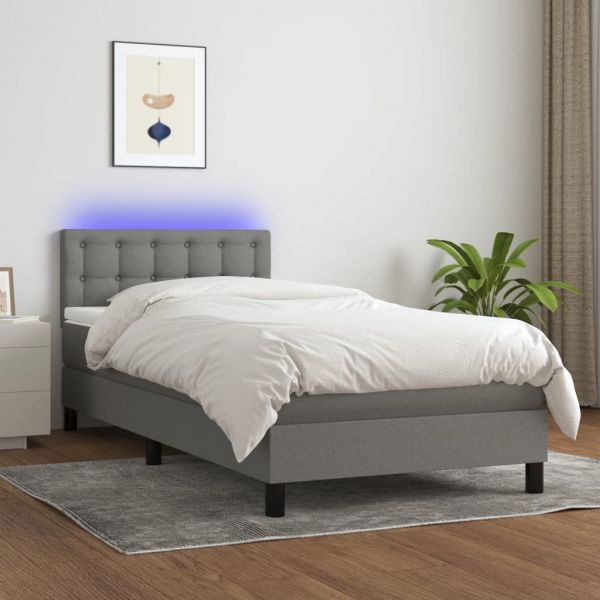 vidaXL Cama Box Spring com Colchão e LED 80x200 cm Tecido Cinza-escuro - 3775556382