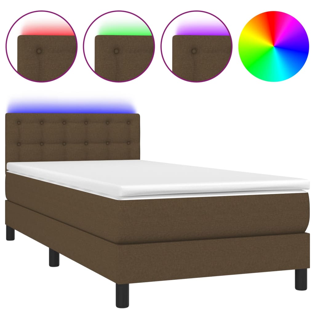 vidaXL Cama box spring c/ colchão/LED 100x200cm tecido castanho-escuro