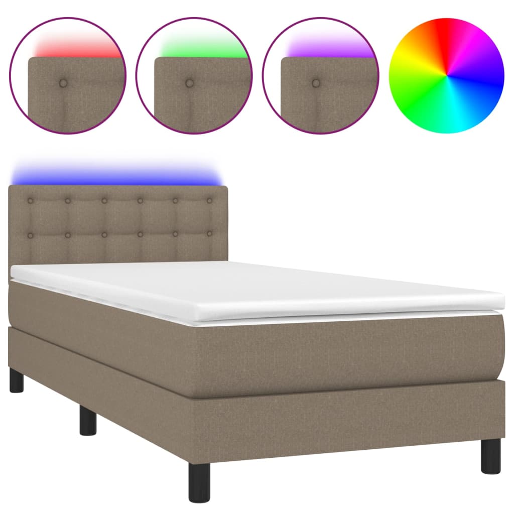 vidaXL Cama box spring colchão/LED 100x200cm tecido cinza-acastanhado