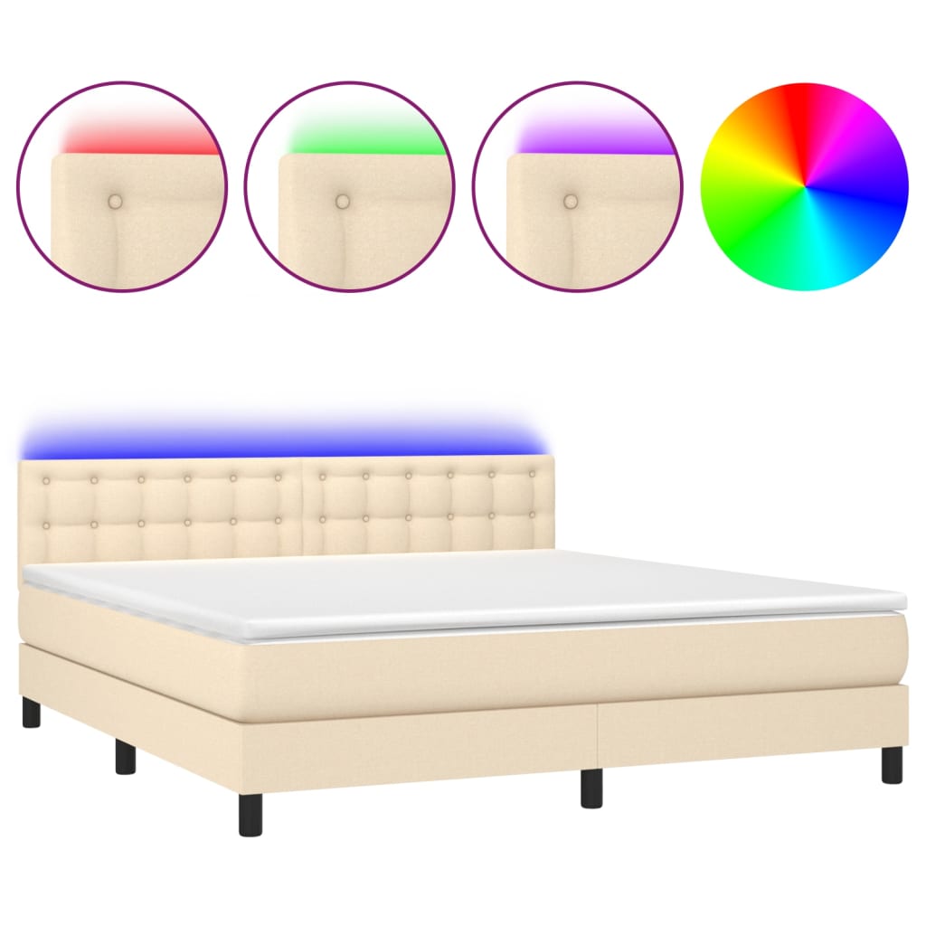 vidaXL Cama box spring c/ colchão e LED 160x200 cm tecido cor creme