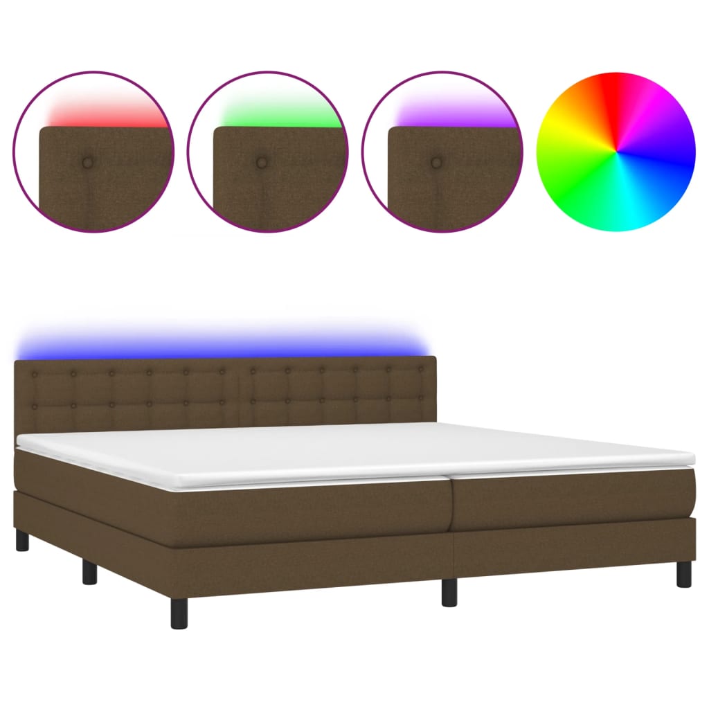 vidaXL Cama box spring c/ colchão/LED 200x200cm tecido castanho-escuro