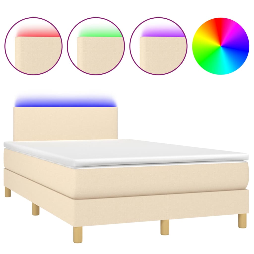 vidaXL Cama box spring c/ colchão e LED 120x200 cm tecido cor creme