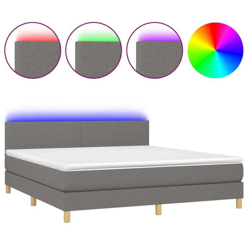 vidaXL Cama box spring c/ colchão e LED 160x200 cm tecido cinza-escuro