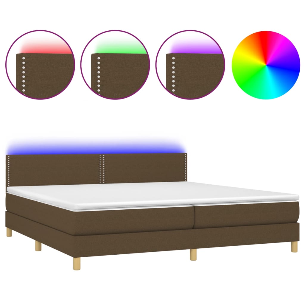 vidaXL Cama box spring c/ colchão/LED 200x200cm tecido castanho-escuro