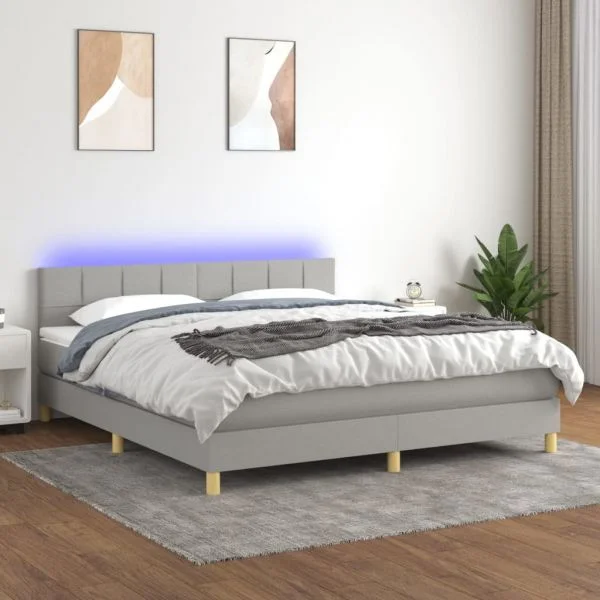 vidaXL Cama Box Spring com Colchão e LED 160x200 cm Tecido Cinza-claro - 2319257737