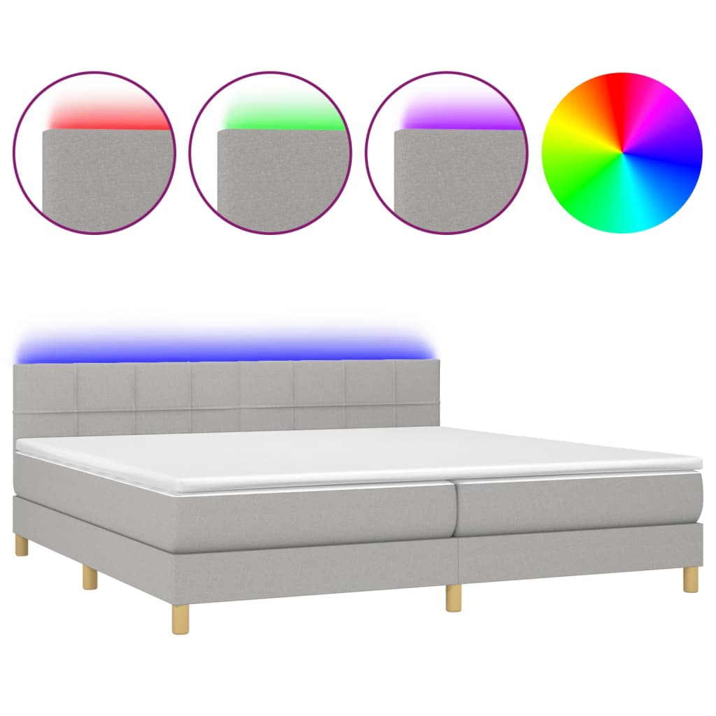 vidaXL Cama box spring c/ colchão e LED 200x200 cm tecido cinza-claro