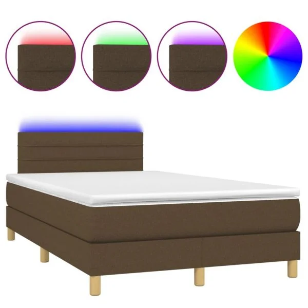 vidaXL Cama Box Spring com Colchão/led 120x200cm Tecido Castanho-escuro - 131451029