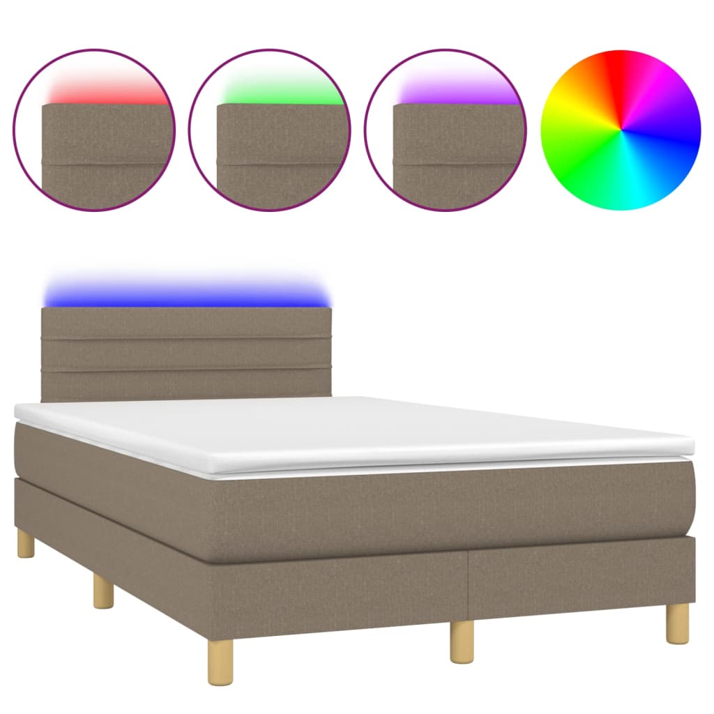 vidaXL Cama box spring colchão/LED 120x200cm tecido cinza-acastanhado