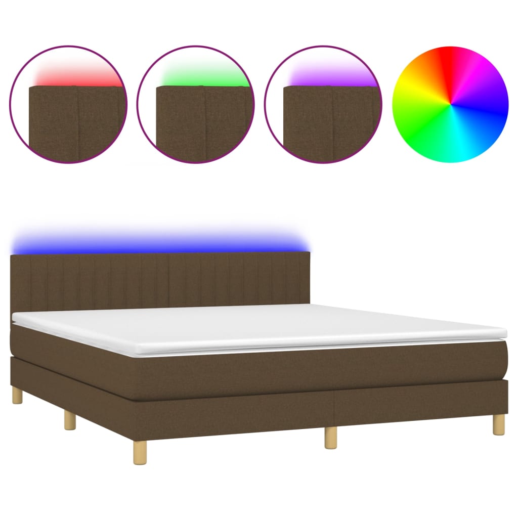 vidaXL Cama box spring c/ colchão/LED 180x200cm tecido castanho-escuro
