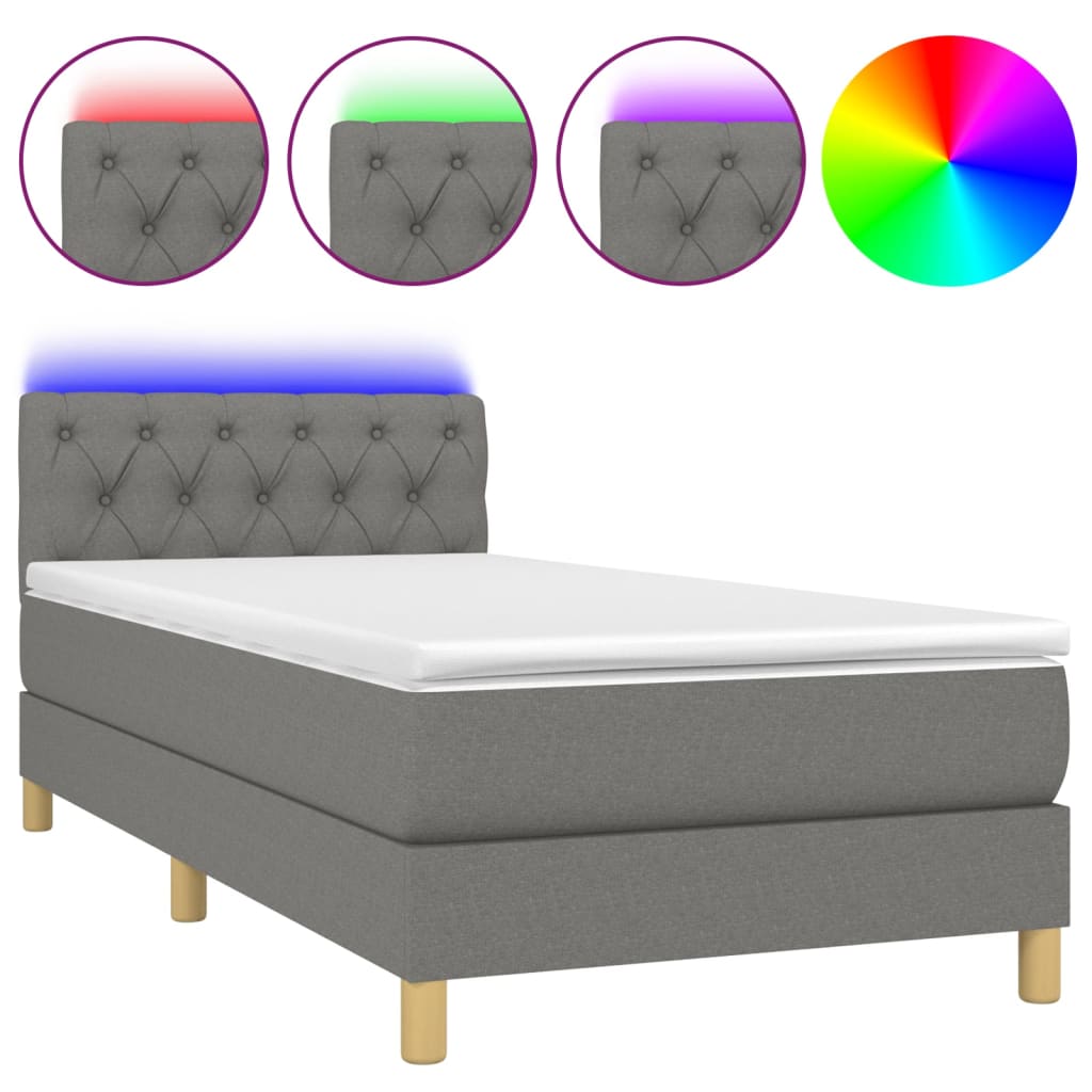 vidaXL Cama box spring c/ colchão e LED 80x200 cm tecido cinza-escuro