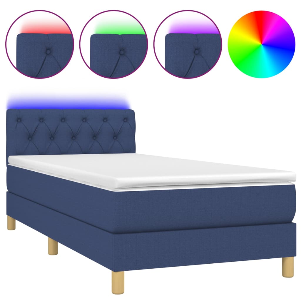 vidaXL Cama box spring c/ colchão e LED 80x200 cm tecido azul