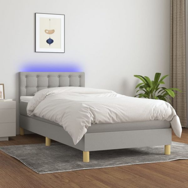 vidaXL Cama Box Spring com Colchão e LED 80x200 cm Tecido Cinza-claro - 1945803042