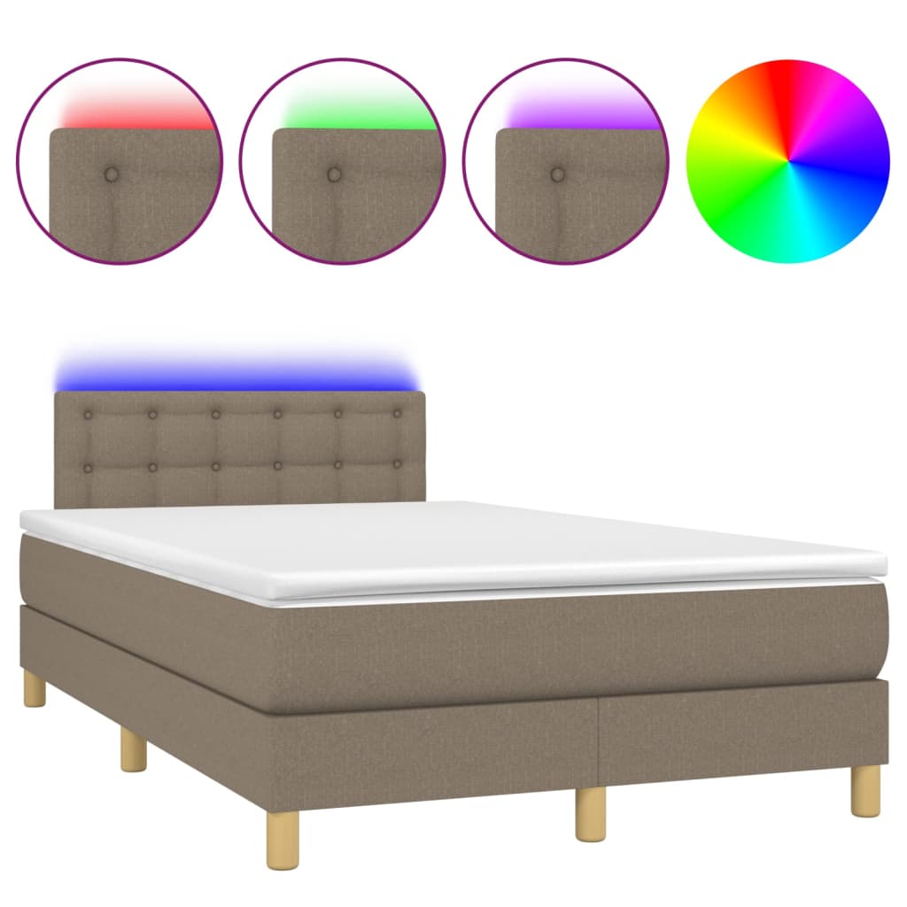 vidaXL Cama box spring colchão/LED 120x200cm tecido cinza-acastanhado