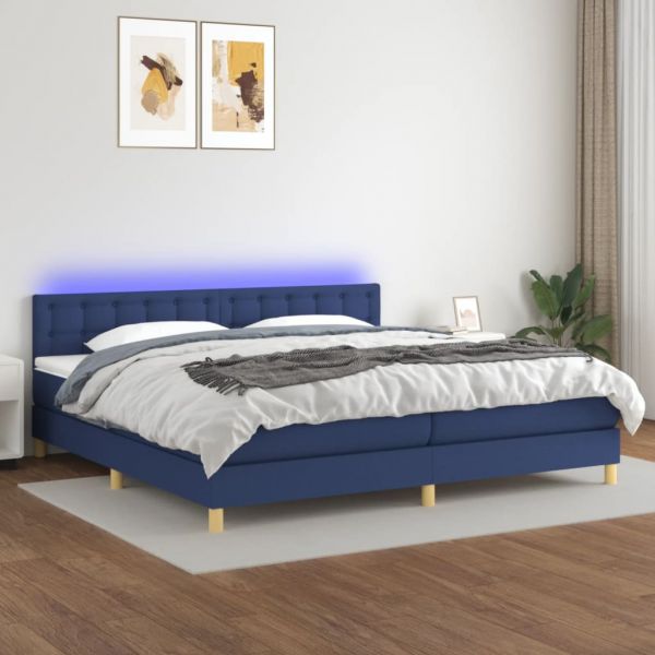Cama Box Spring com Colchão e led 200x200 cm Tecido Azul - 3134067