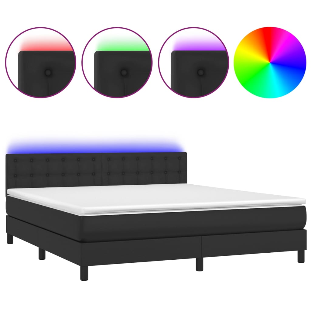 vidaXL Cama box spring c/ colchão/LED 180x200cm couro artificial preto