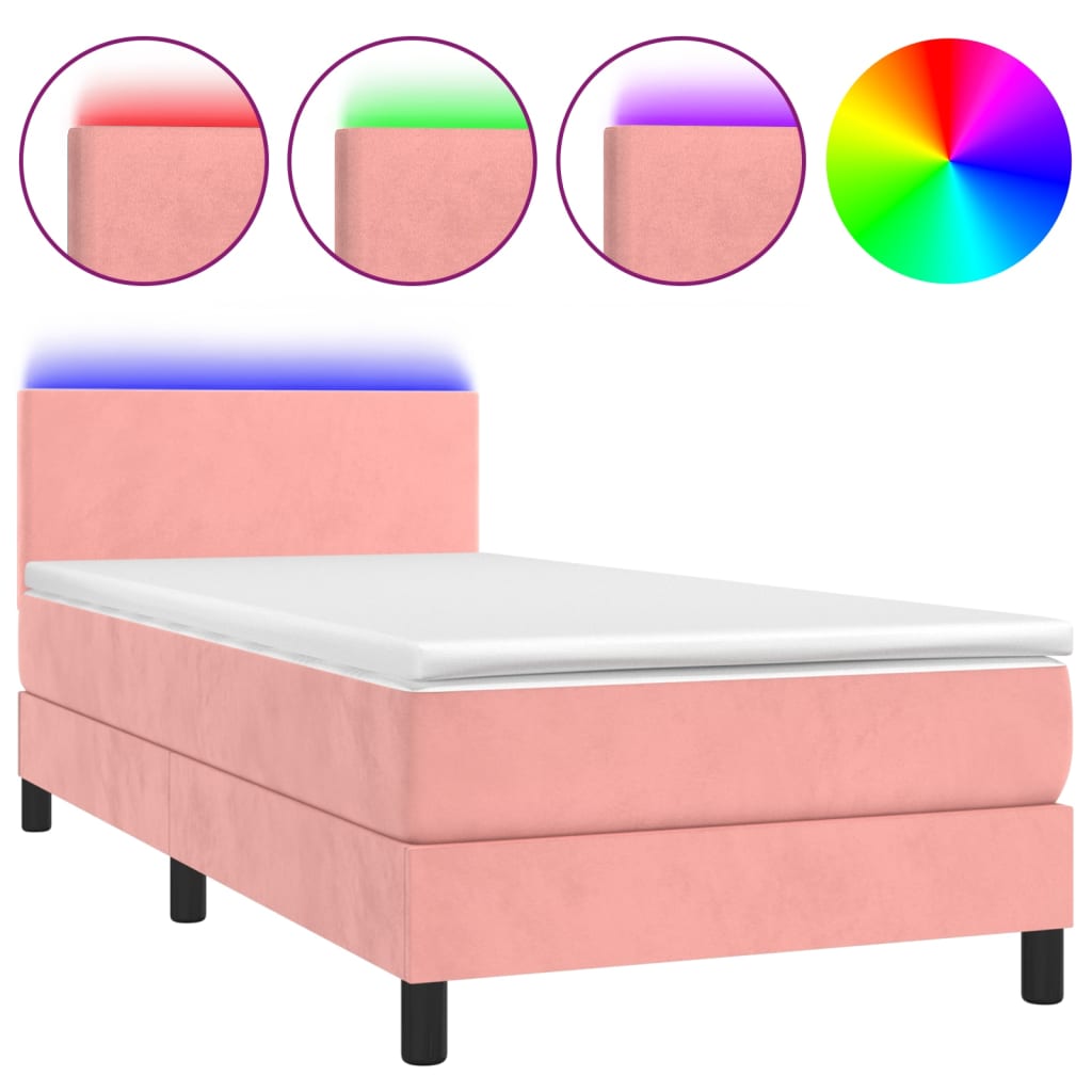 vidaXL Cama box spring c/ colchão/LED 80x200 cm veludo rosa