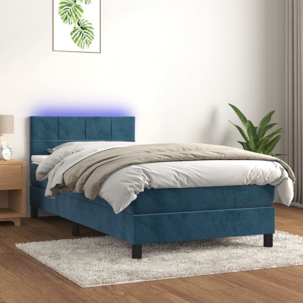 vidaXL Cama Box Spring com Colchão/led 90x190 cm Veludo Azul-escuro - 1679964290