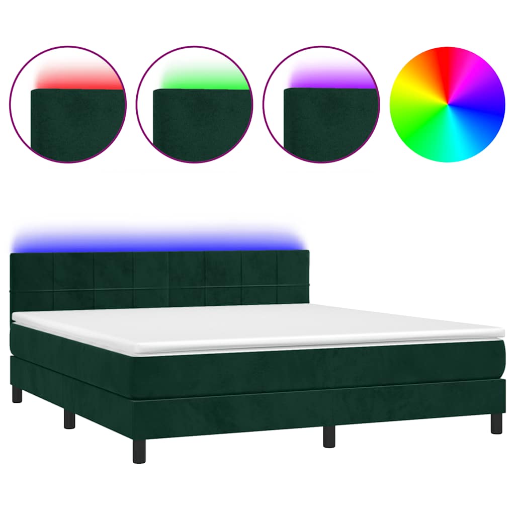 vidaXL Cama box spring c/ colchão/LED 160x200 cm veludo verde-escuro