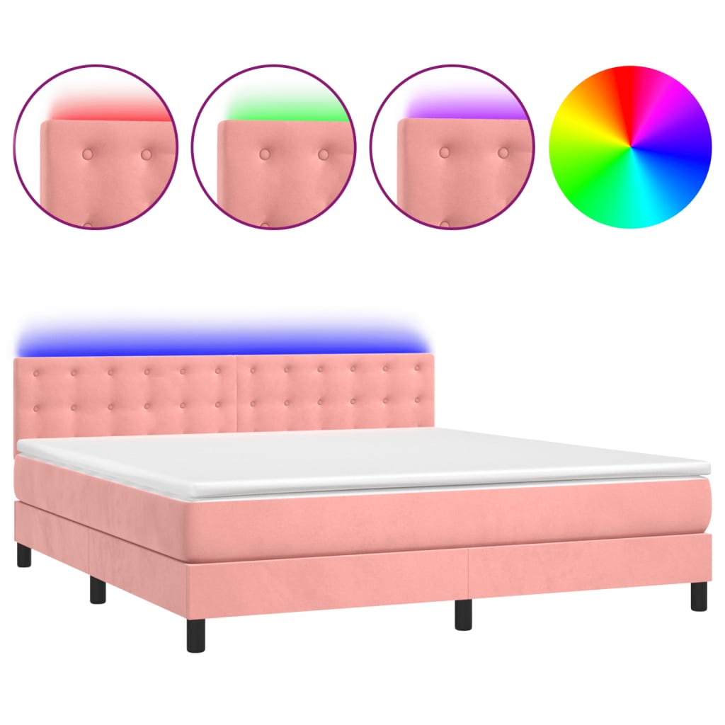 vidaXL Cama box spring c/ colchão/LED 160x200 cm veludo rosa