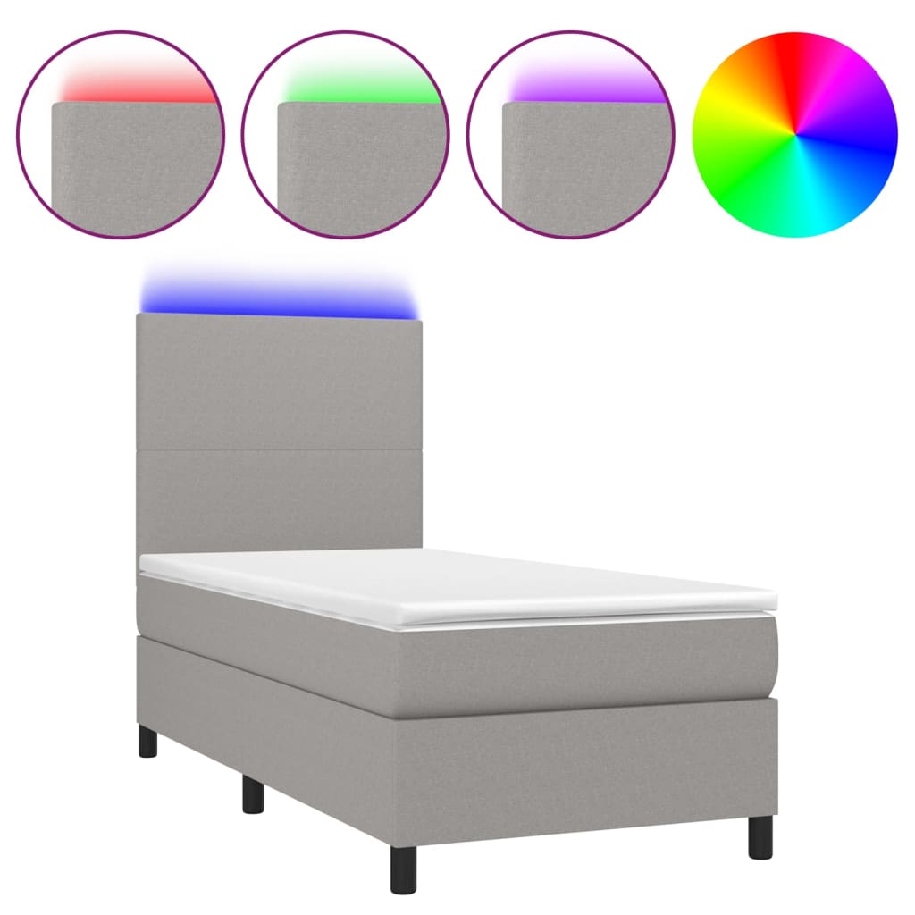 vidaXL Cama box spring c/ colchão e LED 100x200 cm tecido cinza-claro