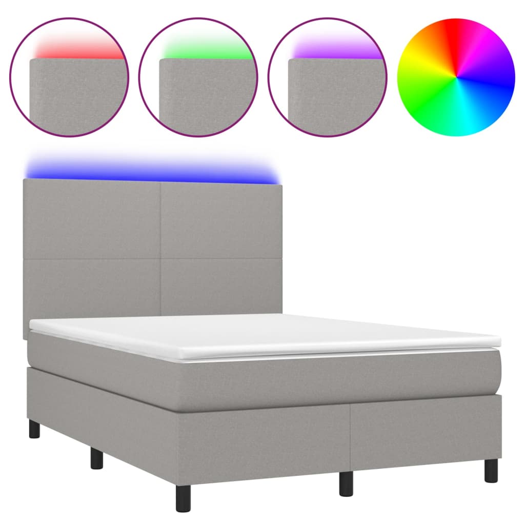 vidaXL Cama box spring c/ colchão e LED 140x190 cm tecido cinza-claro