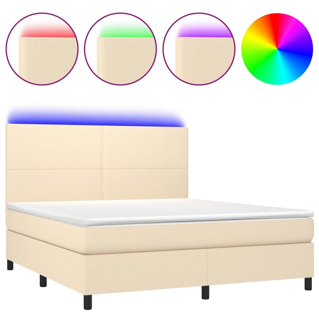 vidaXL Cama box spring c/ colchão e LED 160x200 cm tecido cor creme
