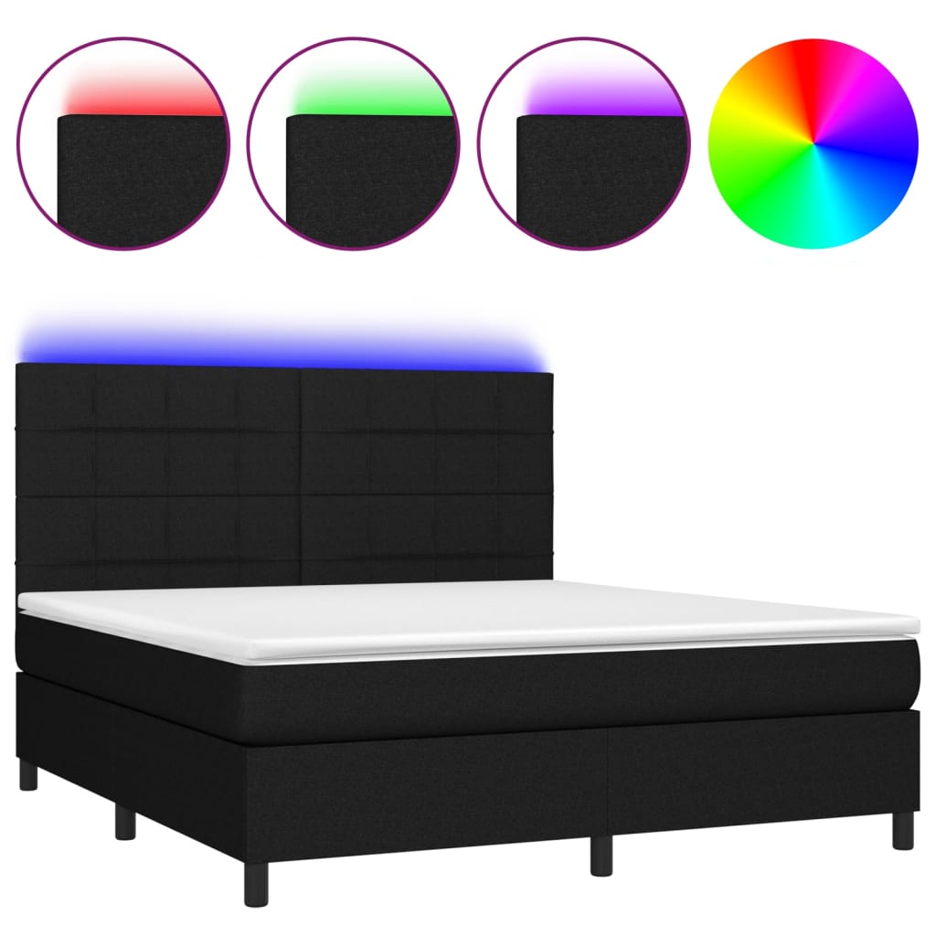 vidaXL Cama box spring c/ colchão e LED 160x200 cm tecido preto