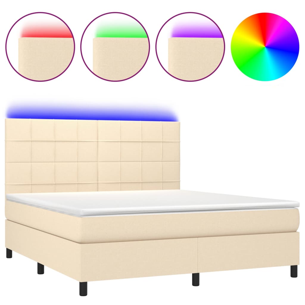 vidaXL Cama box spring c/ colchão e LED 180x200 cm tecido cor creme